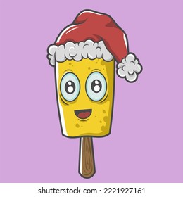 cristmass ice cream with santa claus hat. vector design and doodle art. for tshirt design, company logo and others.