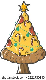 cristmass pizza look like cristmass tree. vector design and doodle art. for tshirt design and company logo and others