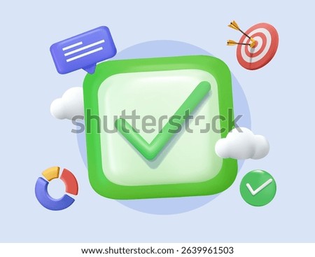 Criteria checklist report, evaluation list, complete checkbox, finish work, to do list or task done, quality assurance control, checkmark concept, checkmark tick on completion checklist