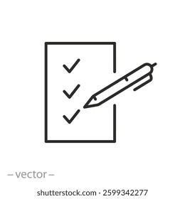 criteria evaluation icon, checklist, thin line symbol on white background - editable stroke vector illustration