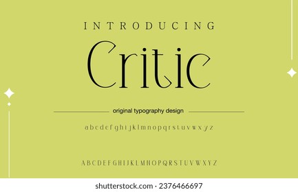 Critic Elegant alfabeto tipo letra del logotipo de la moda de bodas abstractas de lujo. Tipos de letra urbanos clásicos mínimos para logotipo, marca, etc. Tipografía tipo mayúsculas minúsculas y número. ilustración vectorial