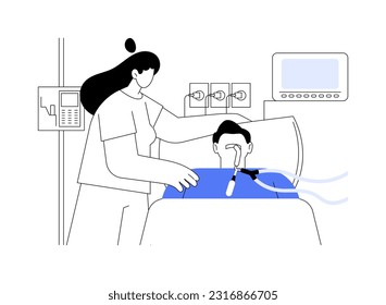 Critical care nursing abstract concept vector illustration. Nurse caring for a coma patient in hospital, medical help, intensive care unit, professional assistance for sick abstract metaphor.