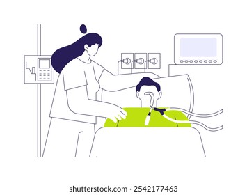 Critical care nursing abstract concept vector illustration. Nurse caring for a coma patient in hospital, medical help, intensive care unit, professional assistance for sick abstract metaphor.