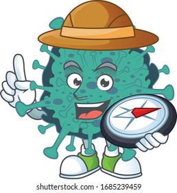 Kritischer Coronavirus und erfahrener Forscher, der mit einem Kompass arbeitet