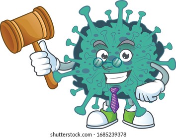 Critical coronavirus wise judge cartoon character design with cute glasses