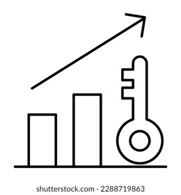 Acceso a datos críticos, Información estratégica de clave, Información basada en gráficos, Visualización de datos esenciales, Icono de línea vectorial de análisis de rendimiento clave con trazo editable.