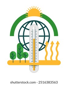 Prazo crítico das mudanças climáticas - Monitoramento do aumento da temperatura, sinal de aquecimento global com terra, emissões e termômetro