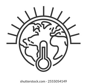 Critical deadline of Climate Change - Monitoring of Temperature rising, Global warming sign with earth, sun and thermometer. In bold line