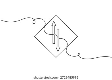 Kritische Entscheidung Kreuzung Symbol durchgehend eine Zeile Zeichnung auf weißem Hintergrund minimalistischer Business-Pointer Auswahl Verkehr und Reisen Konzept Symbol Kontur Vektorgrafik