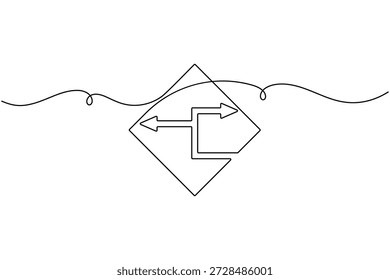 Kritische Entscheidung Kreuzung Symbol durchgehend eine Zeile Zeichnung auf weißem Hintergrund minimalistischer Business-Pointer Auswahl Verkehr und Reisen Konzept Symbol Kontur Vektorgrafik