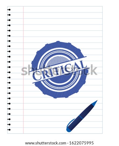 Critical draw with pen effect. Blue ink. Vector Illustration. Detailed.