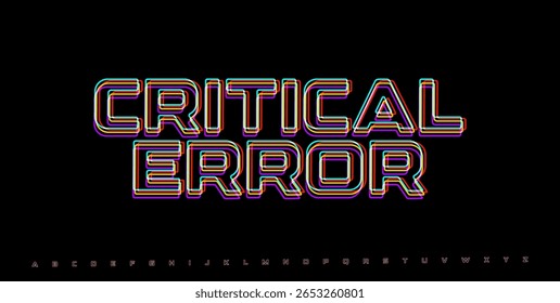 KRITISCHER FEHLER Cyber Alert Text. RGB Neonglitzer mit digitaler Verzerrung. Die technische Absturzmeldung, die Ransomware-Anzeige oder das Hacking-System sind fehlgeschlagen. Vektorgrafik