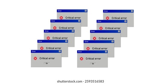 Critical error message old windows. Retro interface popup vector illustration