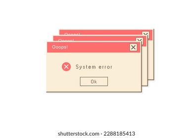 Critical error message. Retro operating system window with system message and alert about critical error. Old user interface 90s style.  Retro popup dialog box with error message. Vector