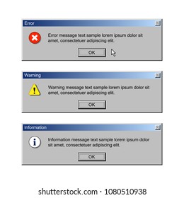 Critical Error, Warning And Information Messages. User Interface Of Vintage Operation System