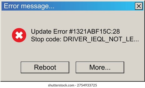 Critical Error Warning Message Popup Window. Vintage User Interface Operating System Fail. Vector Illustration.