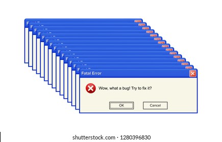 Critical Error Warning Message. Vintage User Interface. Vector Illustration.