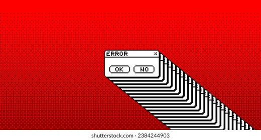 Critical Error Warning Popup Message. Vintage User Interface. 1-Bit Pixel Operating System UI Error. Vector Illustration.