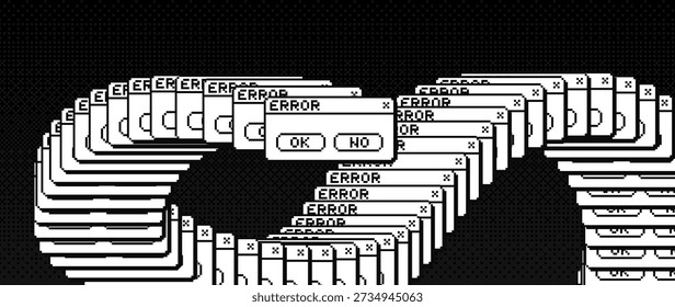 Mensagem Pop-up de Aviso de Erro Crítico. Interface de usuário vintage. Erro de IU do Sistema Operativo de Pixels de 1 Bit. Ilustração vetorial.