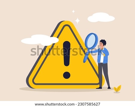 Critical failure concept. Incident management, root cause analysis or solving problem, identify risk, businessman with magnifier monitor and investigate incident with exclamation attention sign.