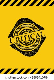 Critical grunge black emblem with yellow background, warning sign. Vector Illustration. Detailed. 