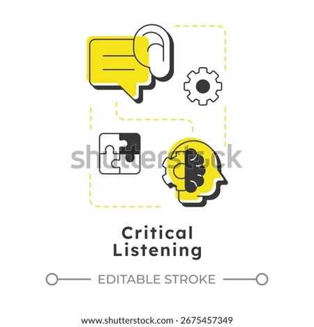 Critical listening modern linear concept icon. Knowledge analysis, information processing. Communication skill. Flat outline elements connected with dotted lines. Creative visual. Easy to edit