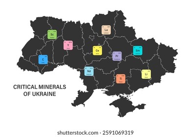 Critical Minerals of Ukraine. Rare Earth Metals of Ukraine, Agreement on Ukraine's Rare Earth Metals. Vector illustration.