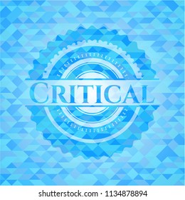Critical sky blue emblem with mosaic ecological style background