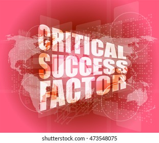critical success factor words on digital screen with world map vector illustration