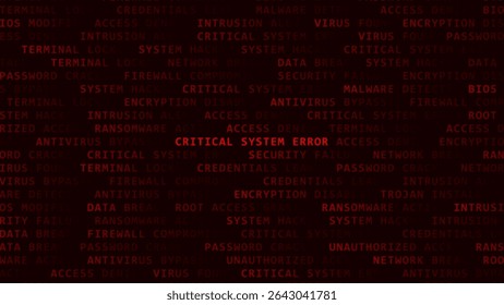 ERRO CRÍTICO DO SISTEMA Aviso de segurança cibernética Segundo plano com mensagens de erro do sistema destacadas em vermelho. Conceito De Violação De Dados, Hacking E Alerta De Malware. Ilustração de vetor.