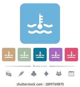 Critical temperature engine coolant white flat icons on color rounded square backgrounds. 6 bonus icons included