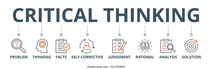 Critical thinking banner web icon vector illustration concept for analysis of facts with an icon of problem, thinking, facts, self corrective, judgement, rational, analysis, and solution