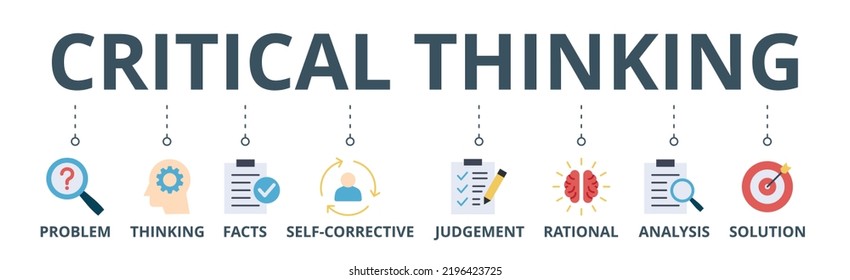 Critical thinking banner web icon vector illustration concept for the analysis of facts with an icon of problem, thinking, facts, self-corrective, judgment, rational, analysis, and solution