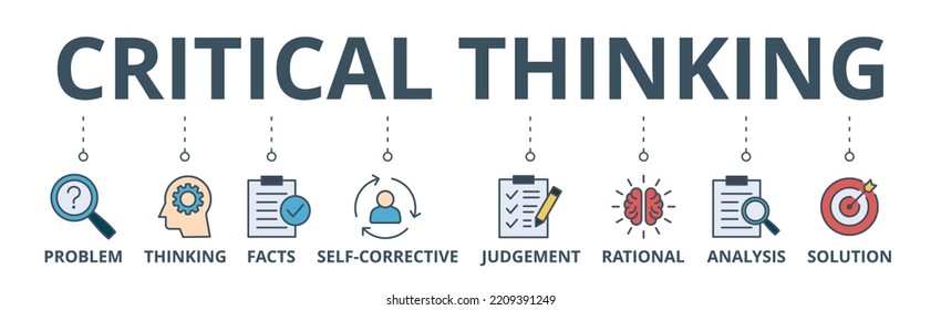 Critical thinking banner web icon vector illustration concept for the analysis of facts with an icon of problem, thinking, facts, self-corrective, judgment, rational, analysis, and solution