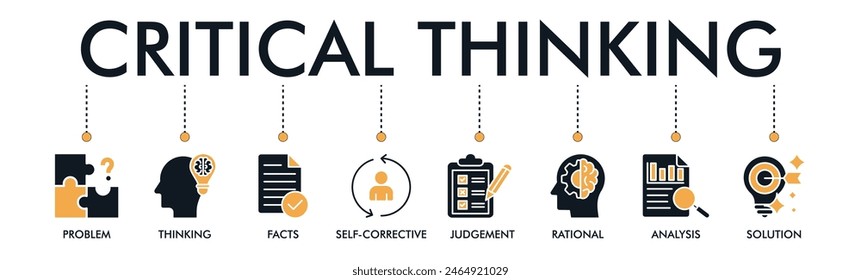 Critical thinking banner web icon vector illustration concept for the analysis of facts with an icon of problem, thinking, facts, self-corrective, judgment, rational, analysis, and solution