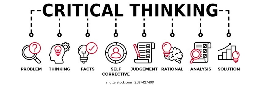 Critical thinking banner web icon vector illustration concept for the analysis of facts with an icon of problem, thinking, facts, self-corrective, judgment, rational, analysis, and solution