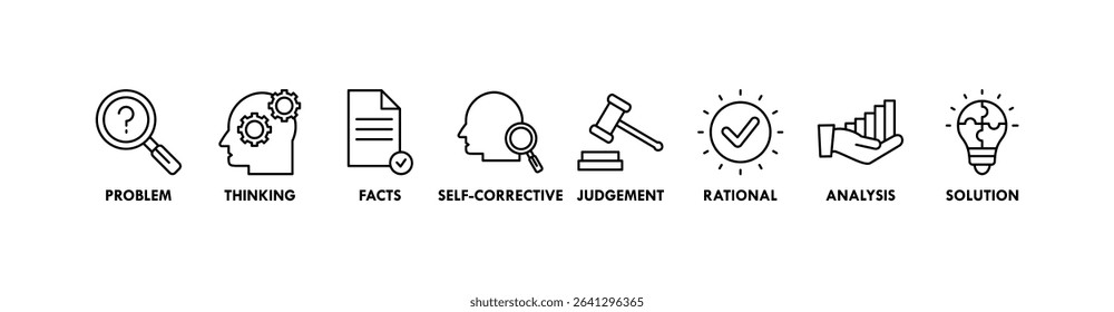Critical thinking banner web icon vector illustration concept for analysis of facts with an icon of problem, thinking, facts, self corrective, judgement, rational, analysis, and solution