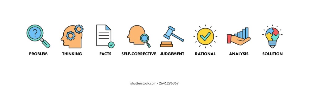 Critical thinking banner web icon vector illustration concept for analysis of facts with an icon of problem, thinking, facts, self corrective, judgement, rational, analysis, and solution