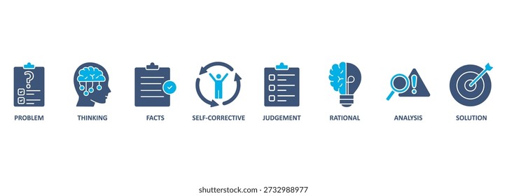Critical thinking banner web icon vector illustration concept with icon of identification, biases, relevance, curiosity, research, inference, process, rationality