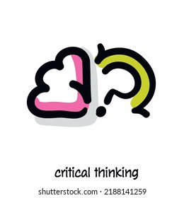 critical thinking hand drawn scribing, sketchnoting visual note icon. Minimal vector illustration. Editable outline, color, shadows. Infographics symbol