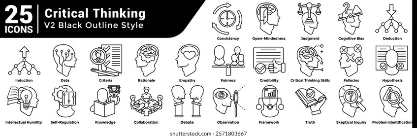 Critical Thinking icon bundle 25 in line style