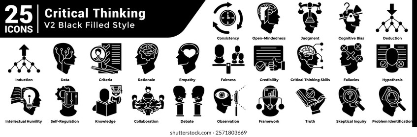 Critical Thinking icon bundle 25 in Black Filled style