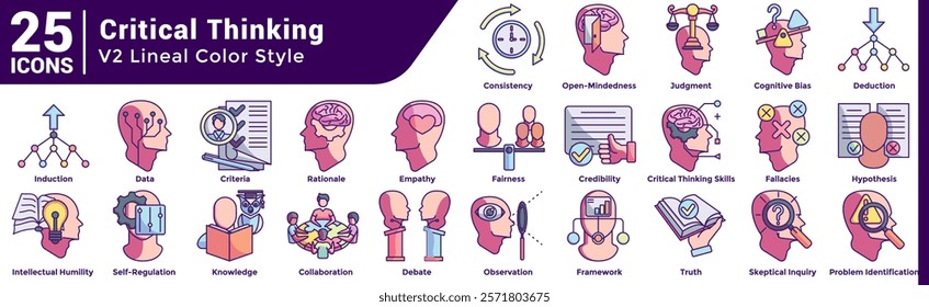 Critical Thinking icon bundle 25 in lineal Color style