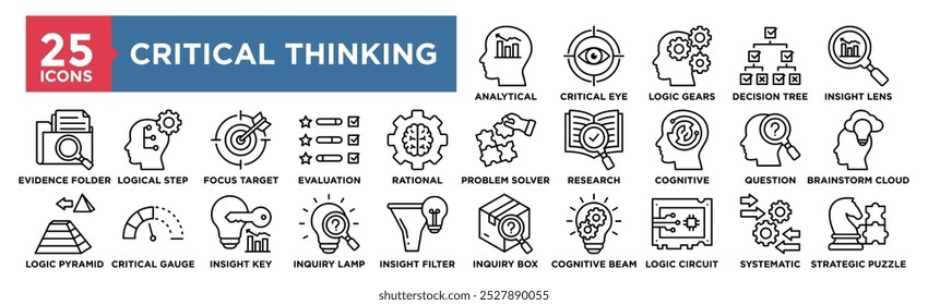 Symbolsammlung für kritisches Denken. Enthaltend Design Konzept, Lösung, Analyse, Problem, Strategie, Kreativität