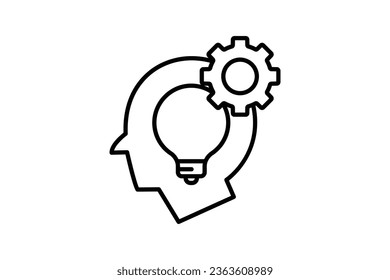 Critical thinking icon. head, bulb and gear icon. suitable for web site design, app, UI, user interfaces, printable etc. Line icon style. Simple vector design editable