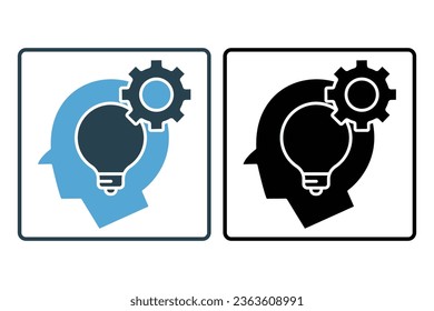 Critical thinking icon. head, bulb and gear icon. suitable for web site design, app, UI, user interfaces, printable etc. Solid icon style. Simple vector design editable