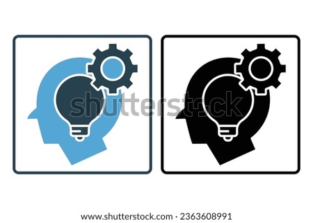 Critical thinking icon. head, bulb and gear icon. suitable for web site design, app, UI, user interfaces, printable etc. Solid icon style. Simple vector design editable