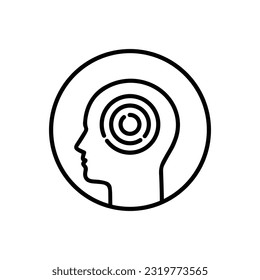 critical thinking icon like thin line head with maze. flat linear simple knowledge logotype graphic stroke design isolated on white. concept of escape quest or logical trouble or cognitive process