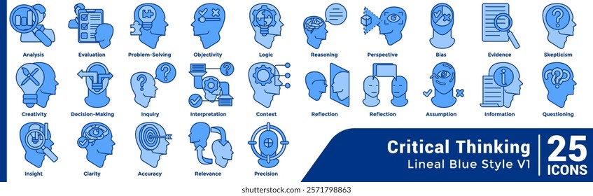 Critical Thinking icon set 25 in line style