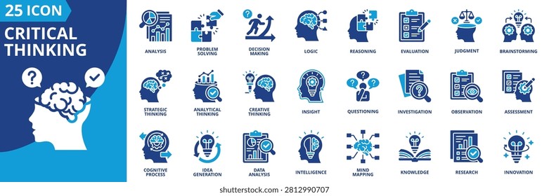 critical thinking icon set contains